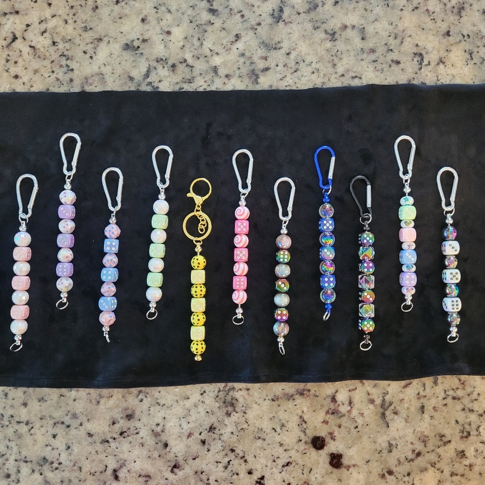 Beaded Dice Bunco Farkle Craps Keychain Purse Charms Backpack Phone Fob Festival
